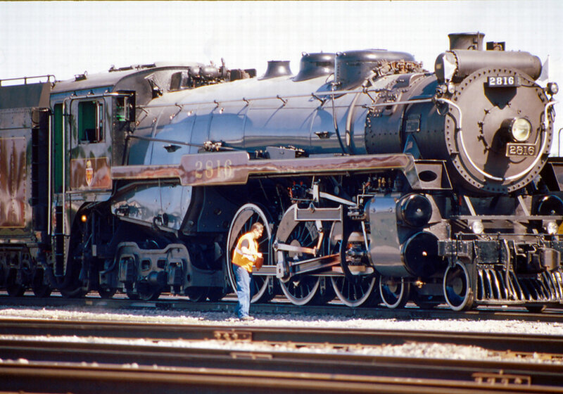 Steam locomotive on tracks