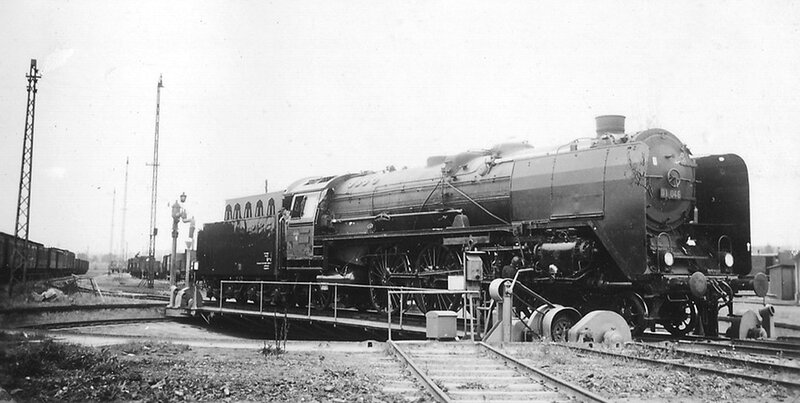 Steam locomotive on turntable