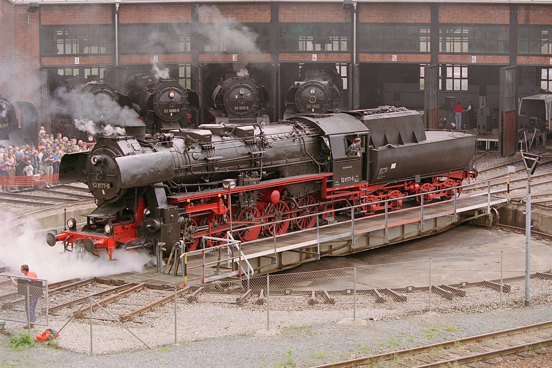 Steam locomotive on turntable