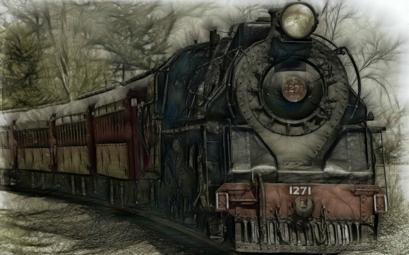 Steam Locomotive Train — Black, Dramatic, Autumn