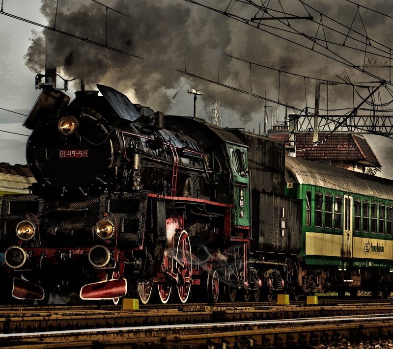 Steam Locomotive Train — Black, Dramatic, Photograph, Smoke