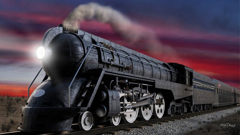 Steam Locomotive Train — Black, Dramatic, Sunset