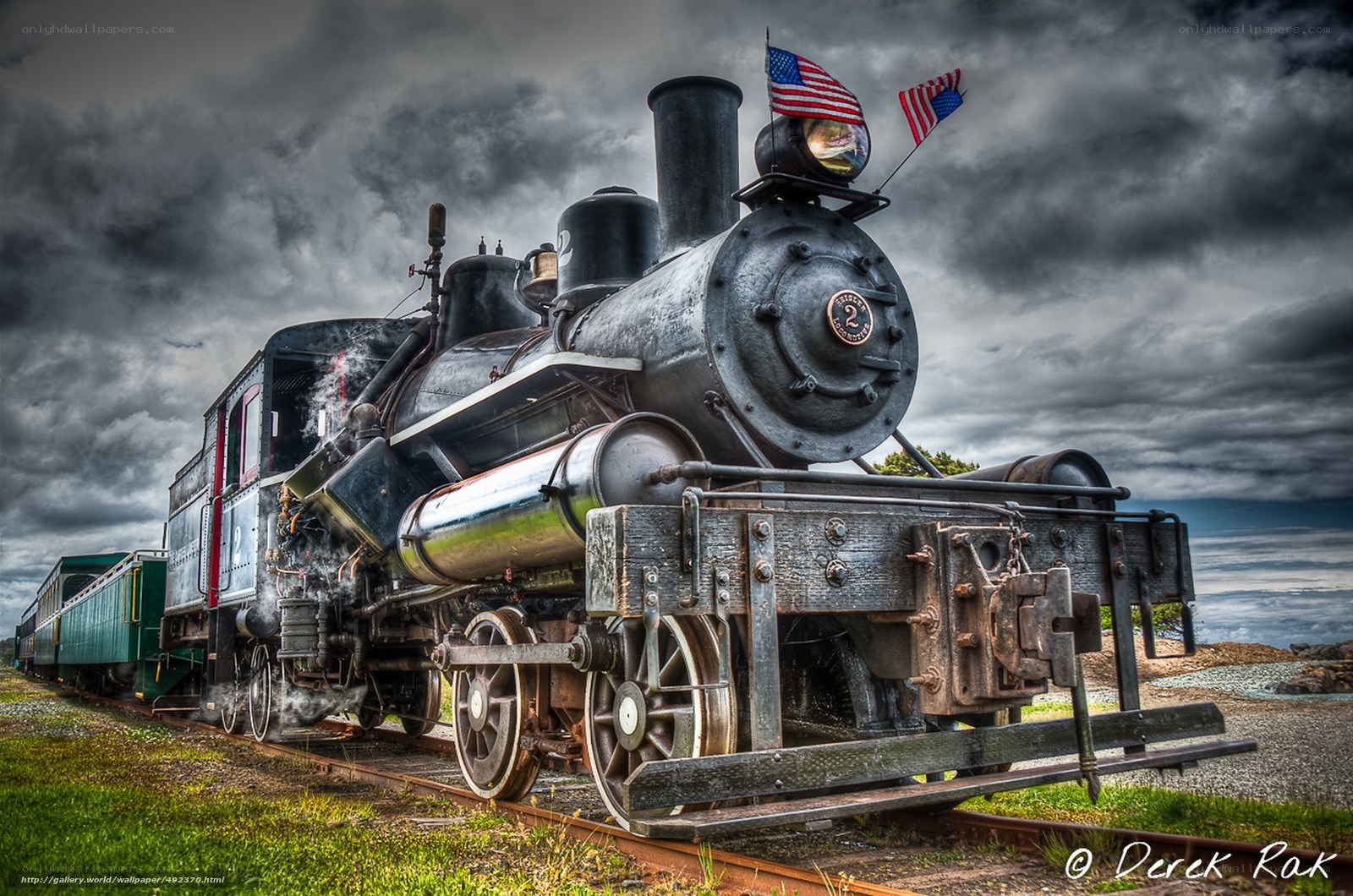 Steam locomotive with American flags