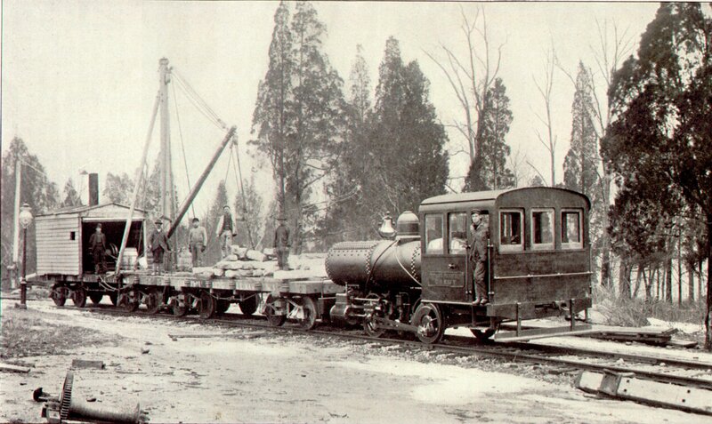 Steam locomotive with crane car