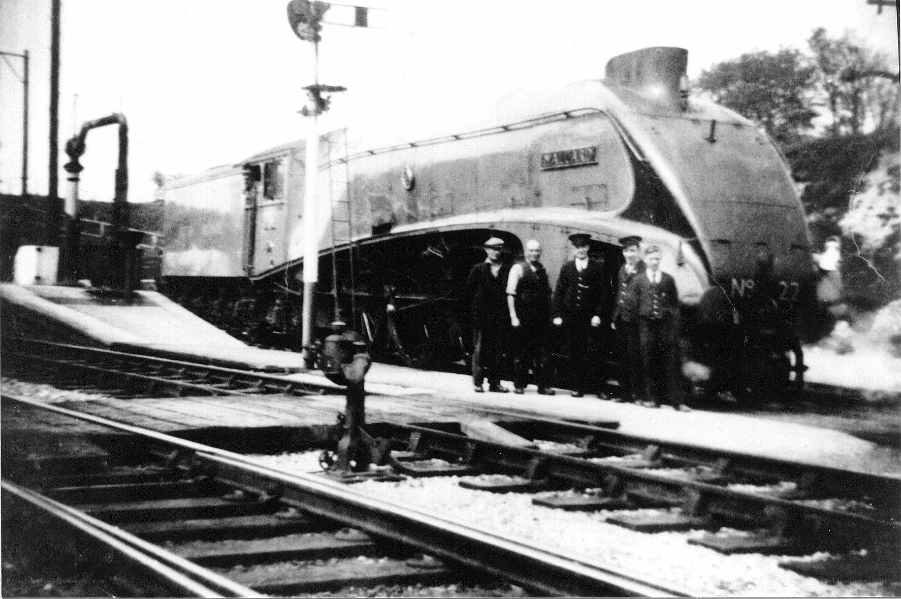 Steam locomotive with crew