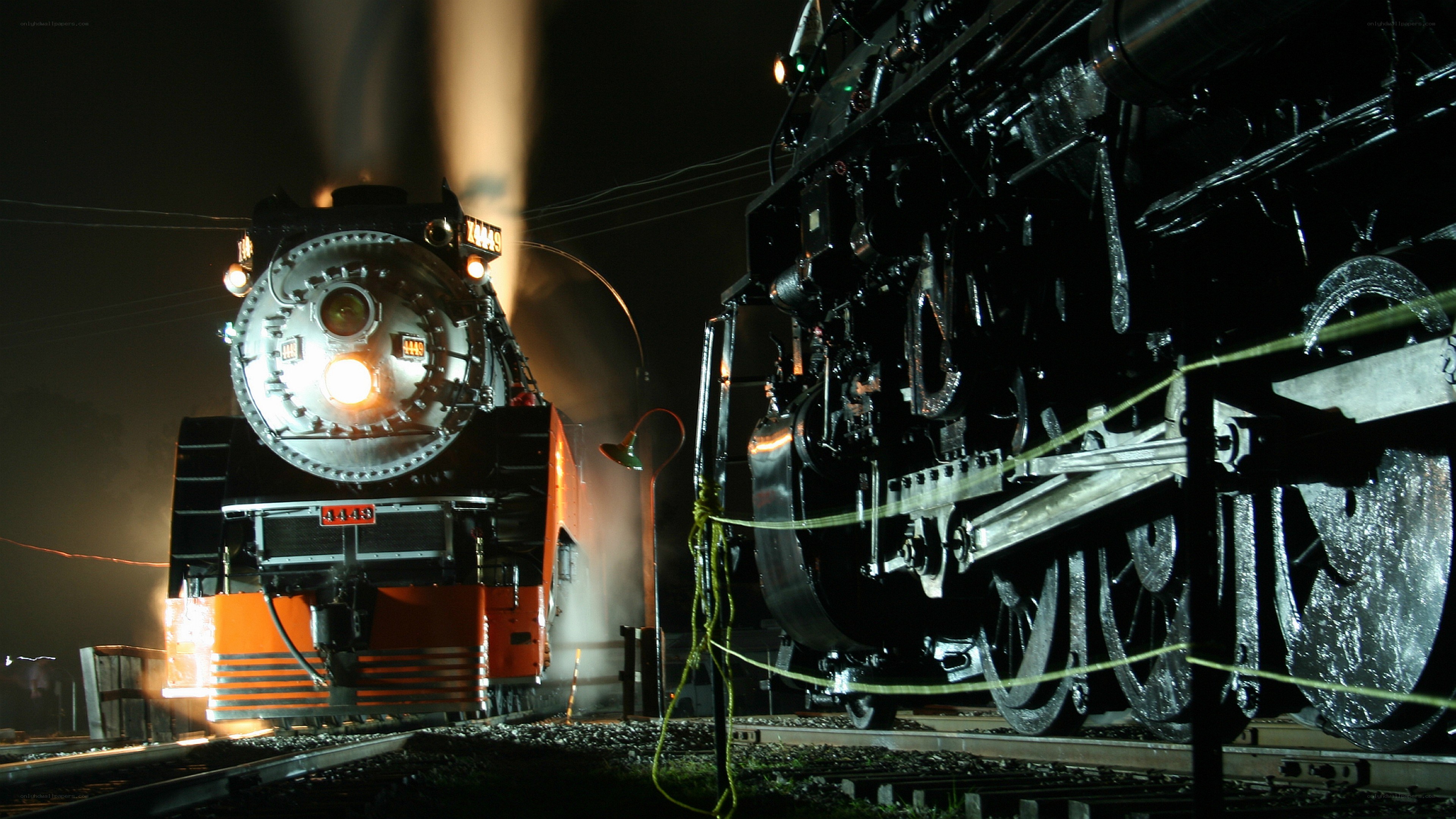Steam locomotives at night