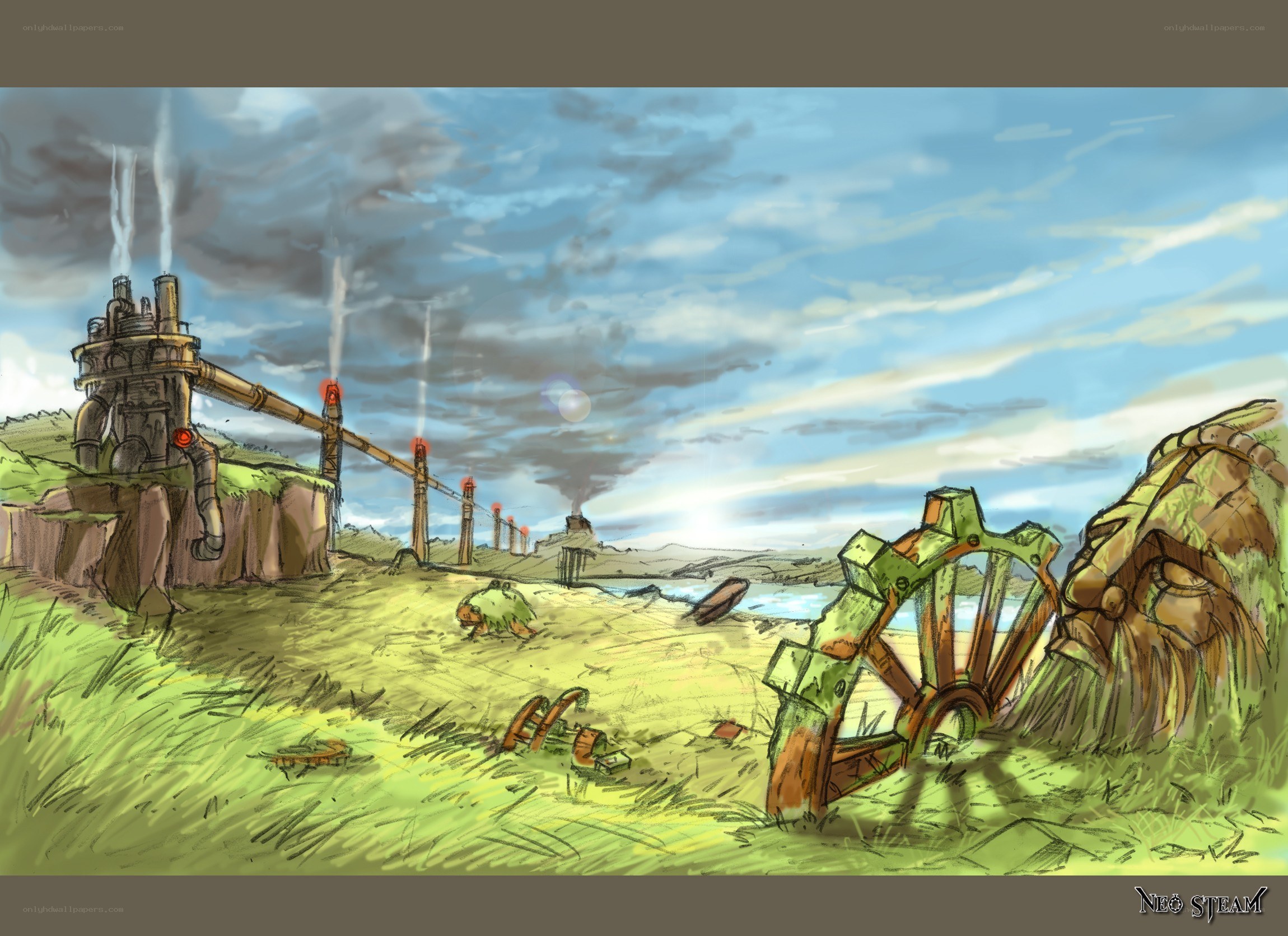 Steam-powered industrial landscape