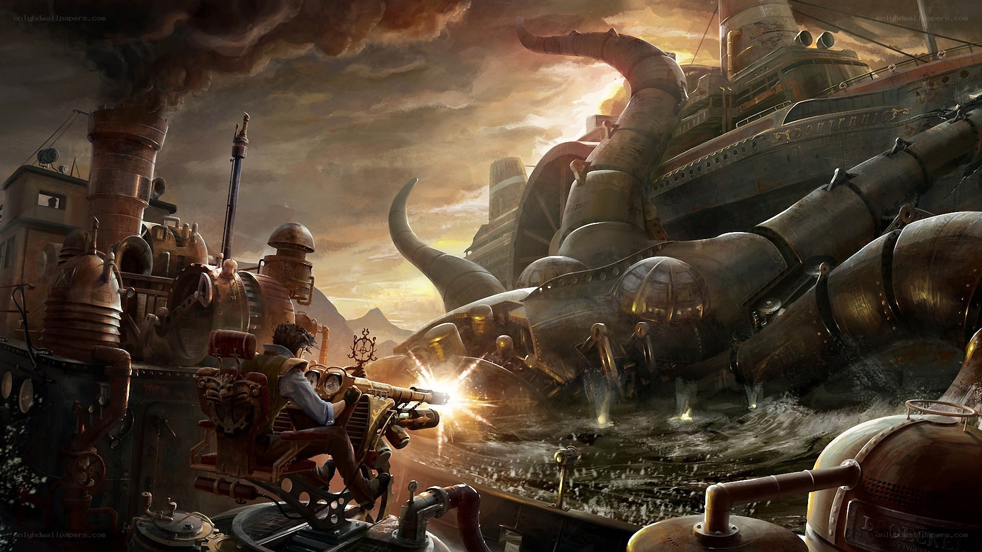 Steam-powered naval battle