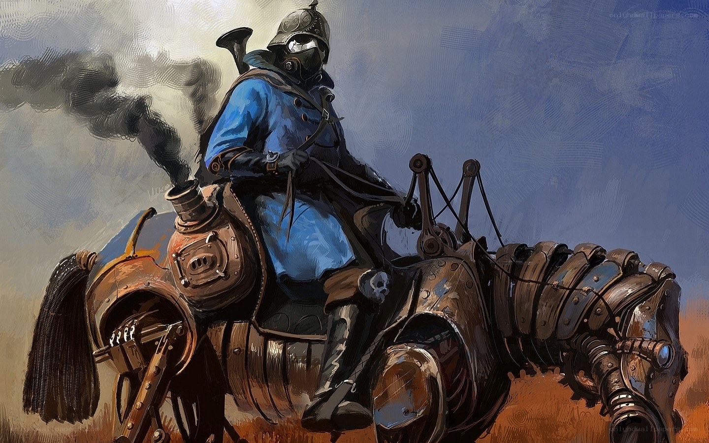 Steam-powered rider on mechanical steed