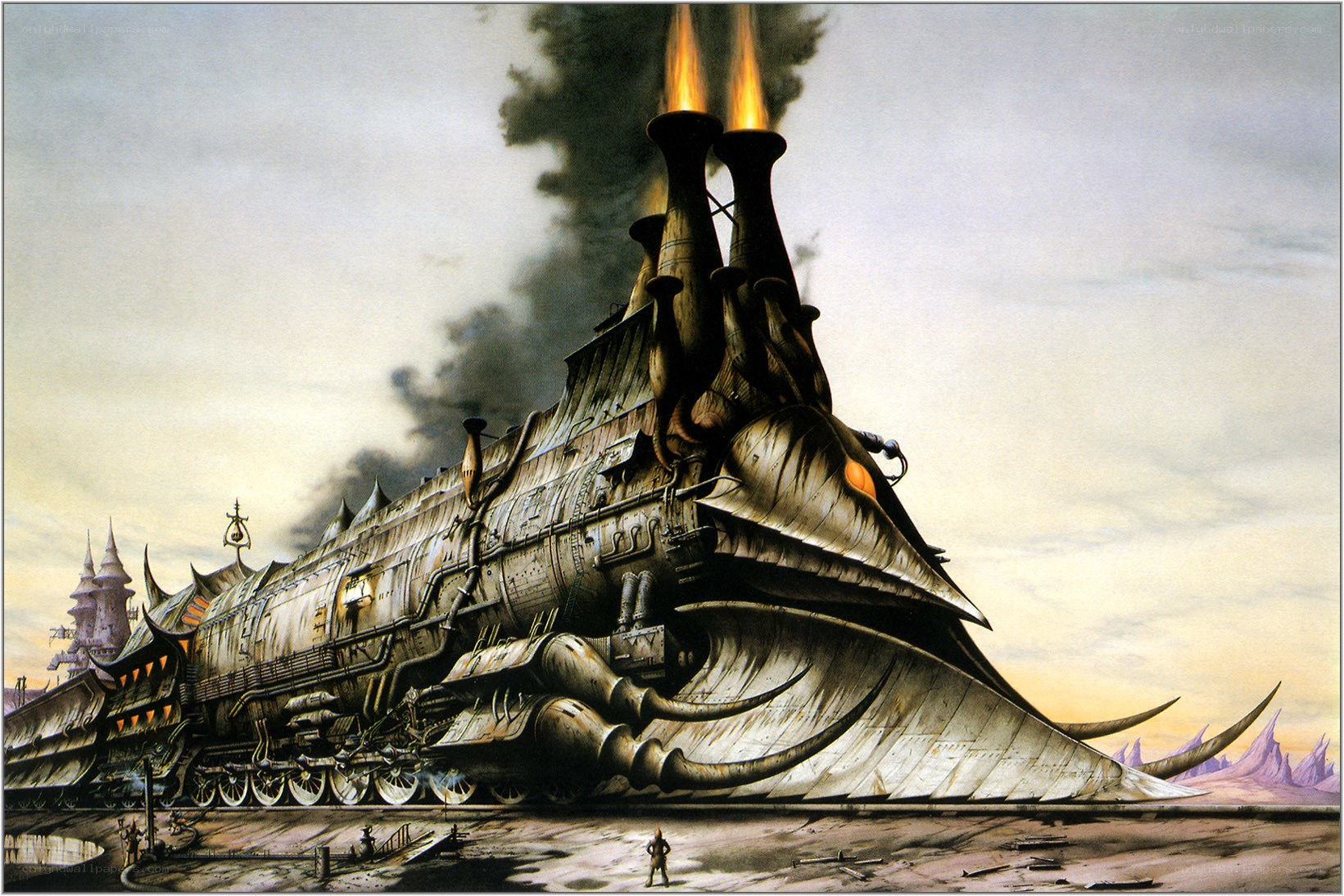 Steam-powered train in desert
