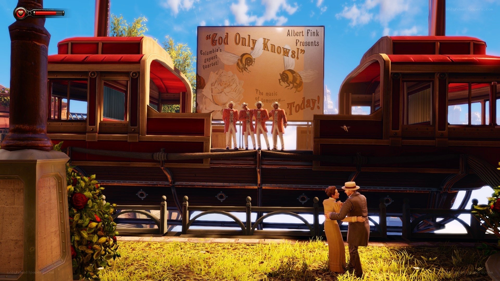 Steam-powered train with performers