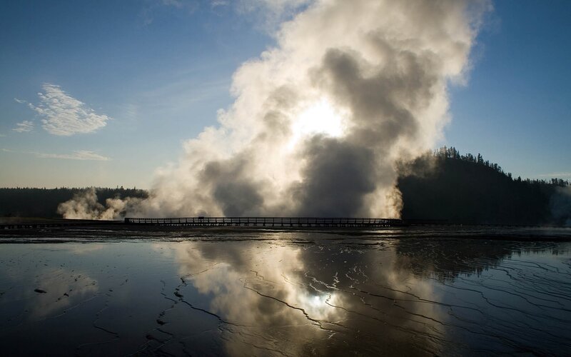 Steam rising at a geothermal area