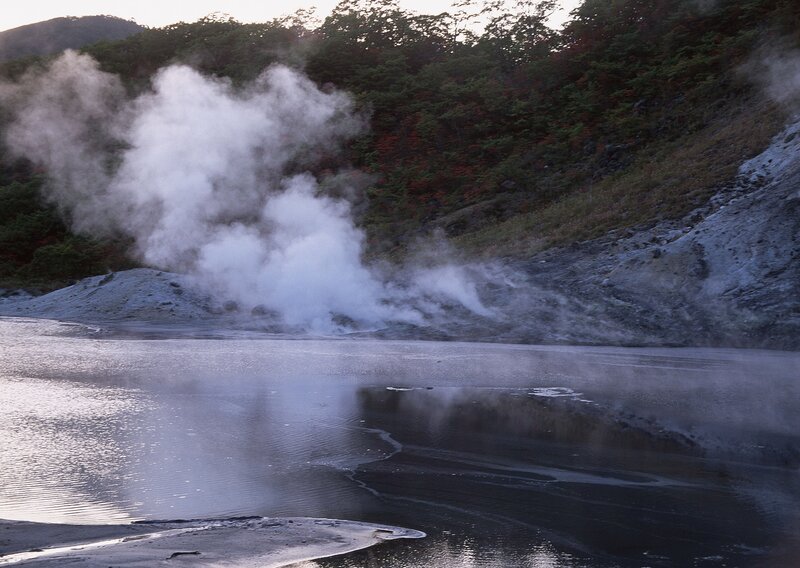 Steam rising from a geothermal area