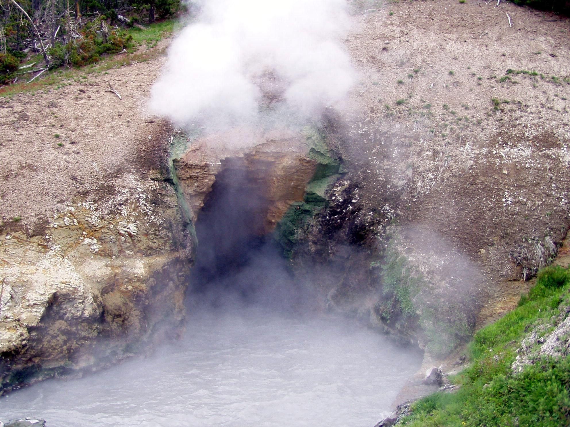 Steam rising from a geothermal vent