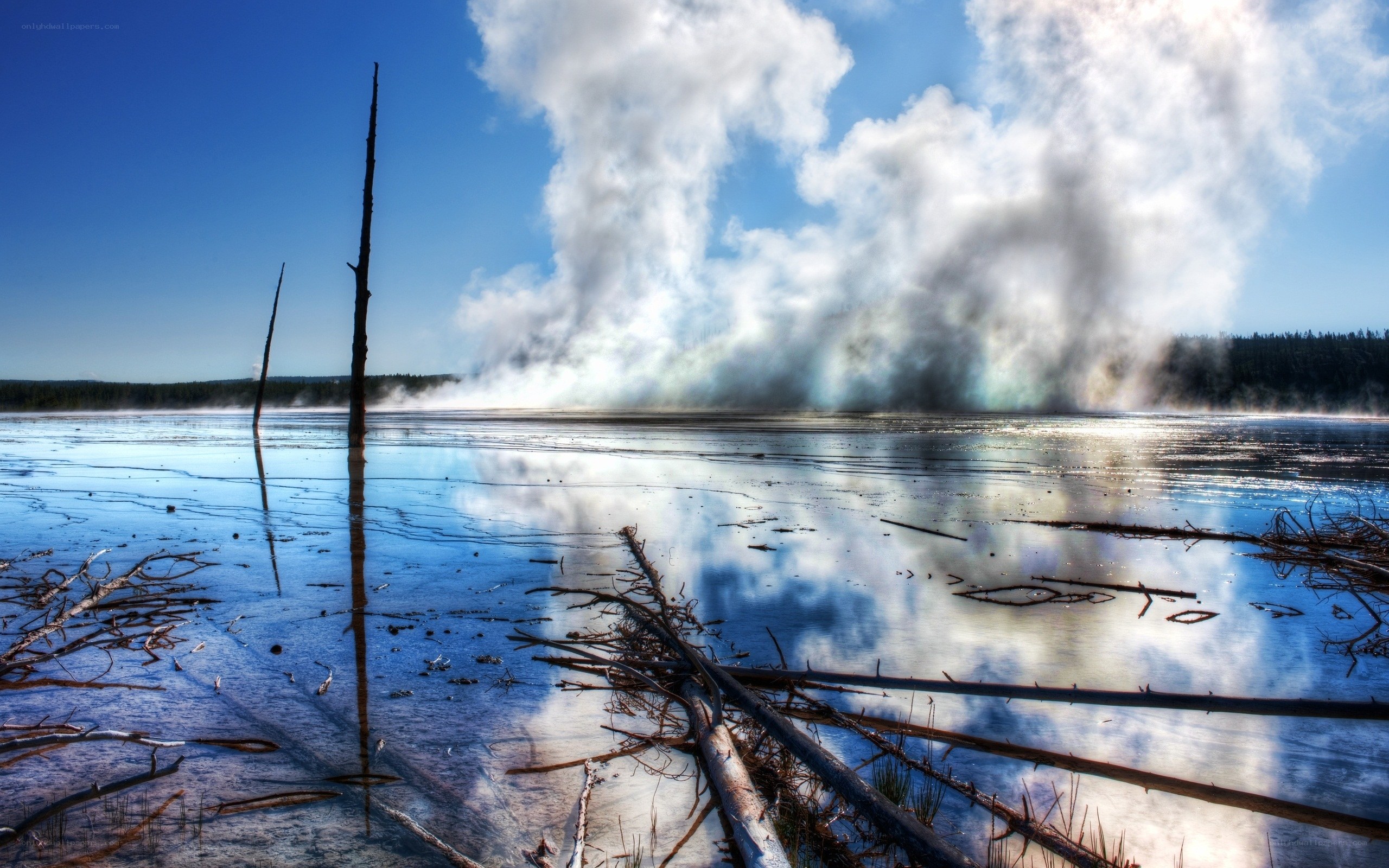 Steam rising from geothermal pool
