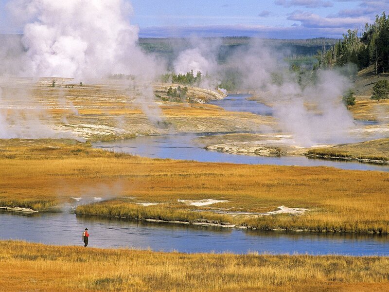 Steam rising over a river in Yellowstone
