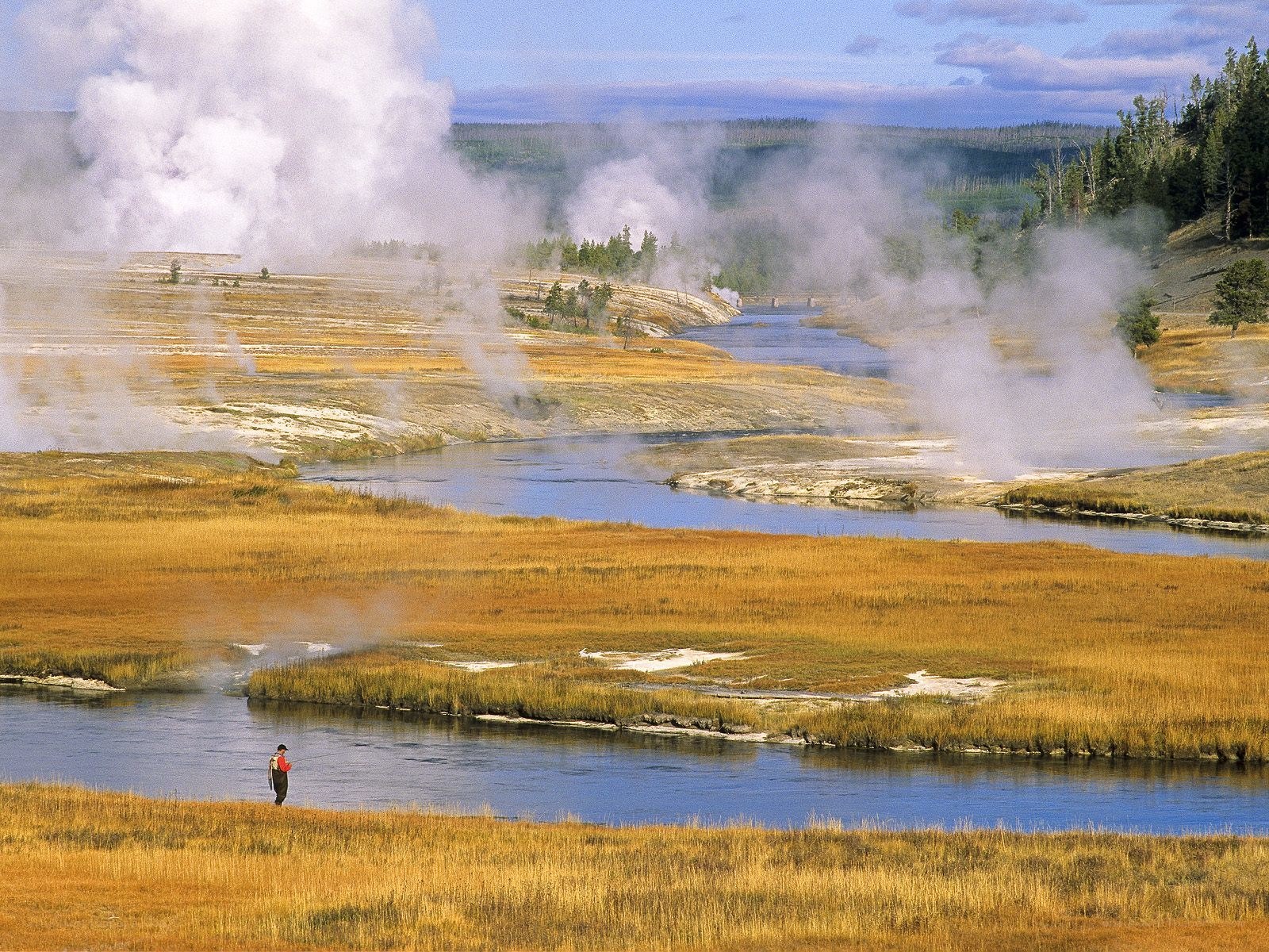 Steam rising over a river in Yellowstone