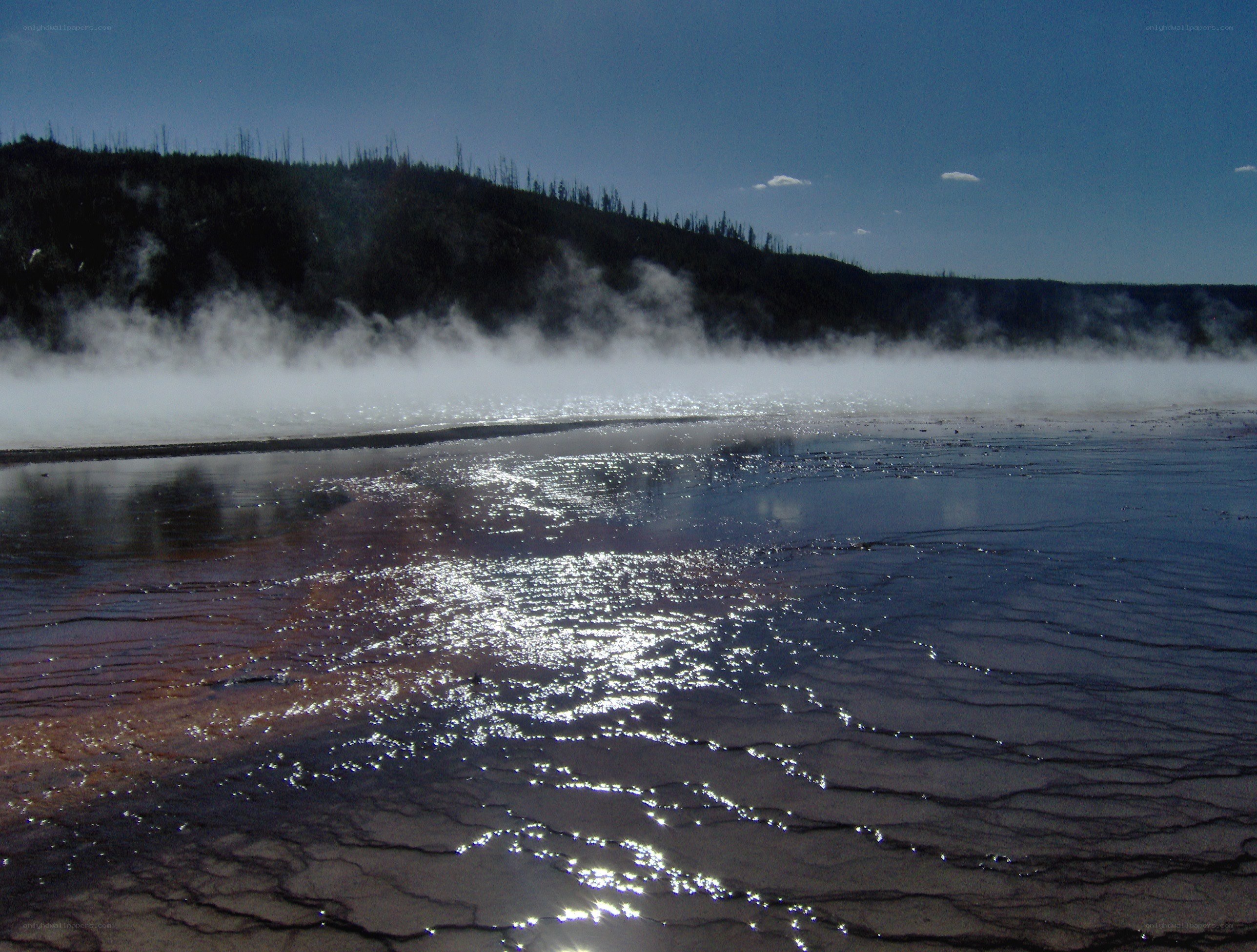 Steam rising over geothermal pool