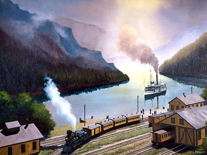 Steam Train and Riverboat — Blue