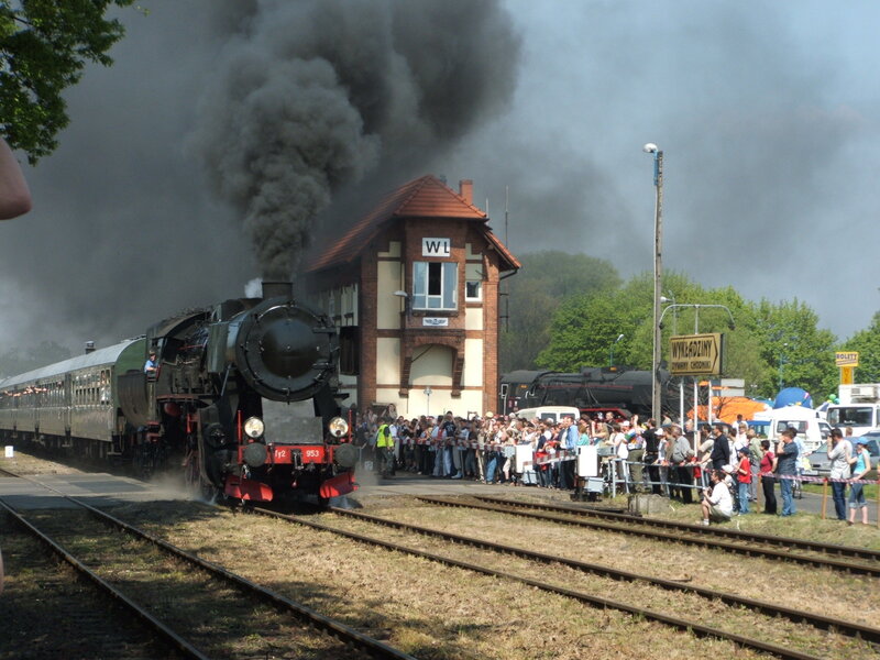 Steam train at a railway station