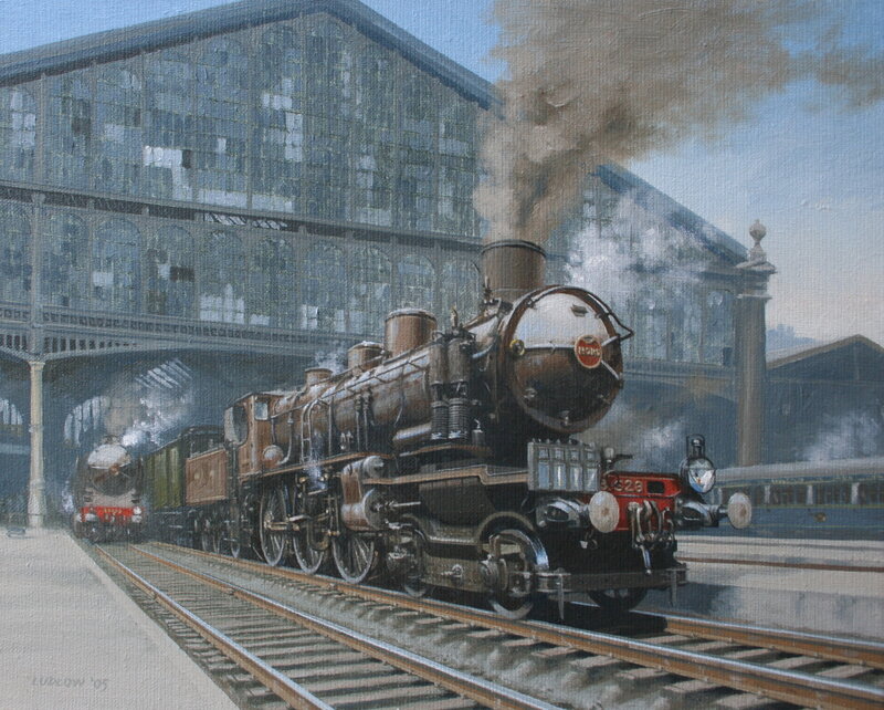 Steam train at a station