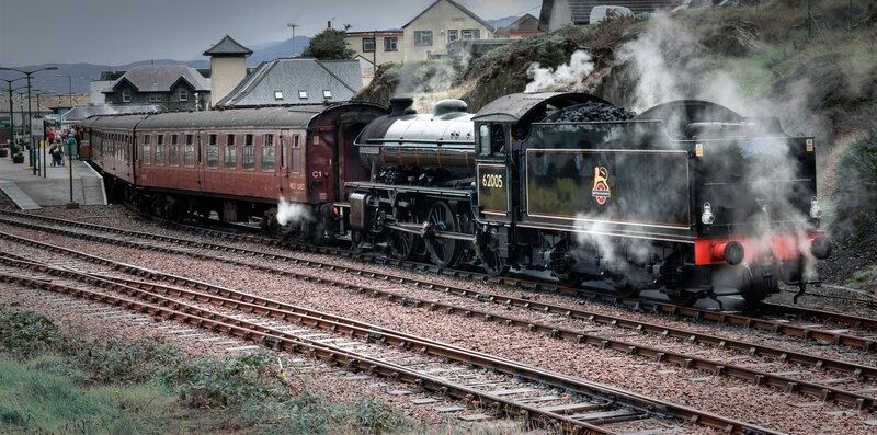 Steam train at a station