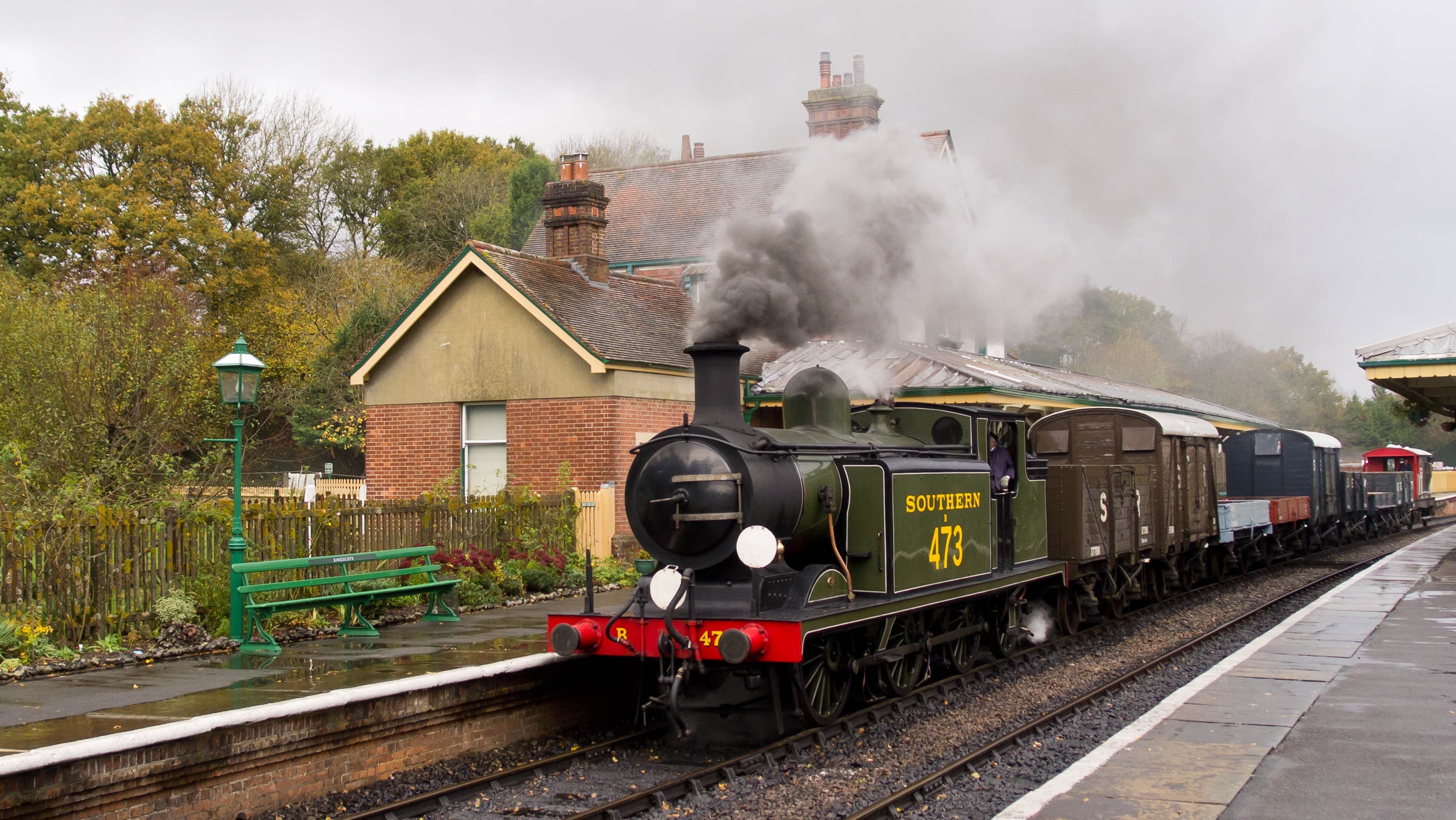 Steam train at a station