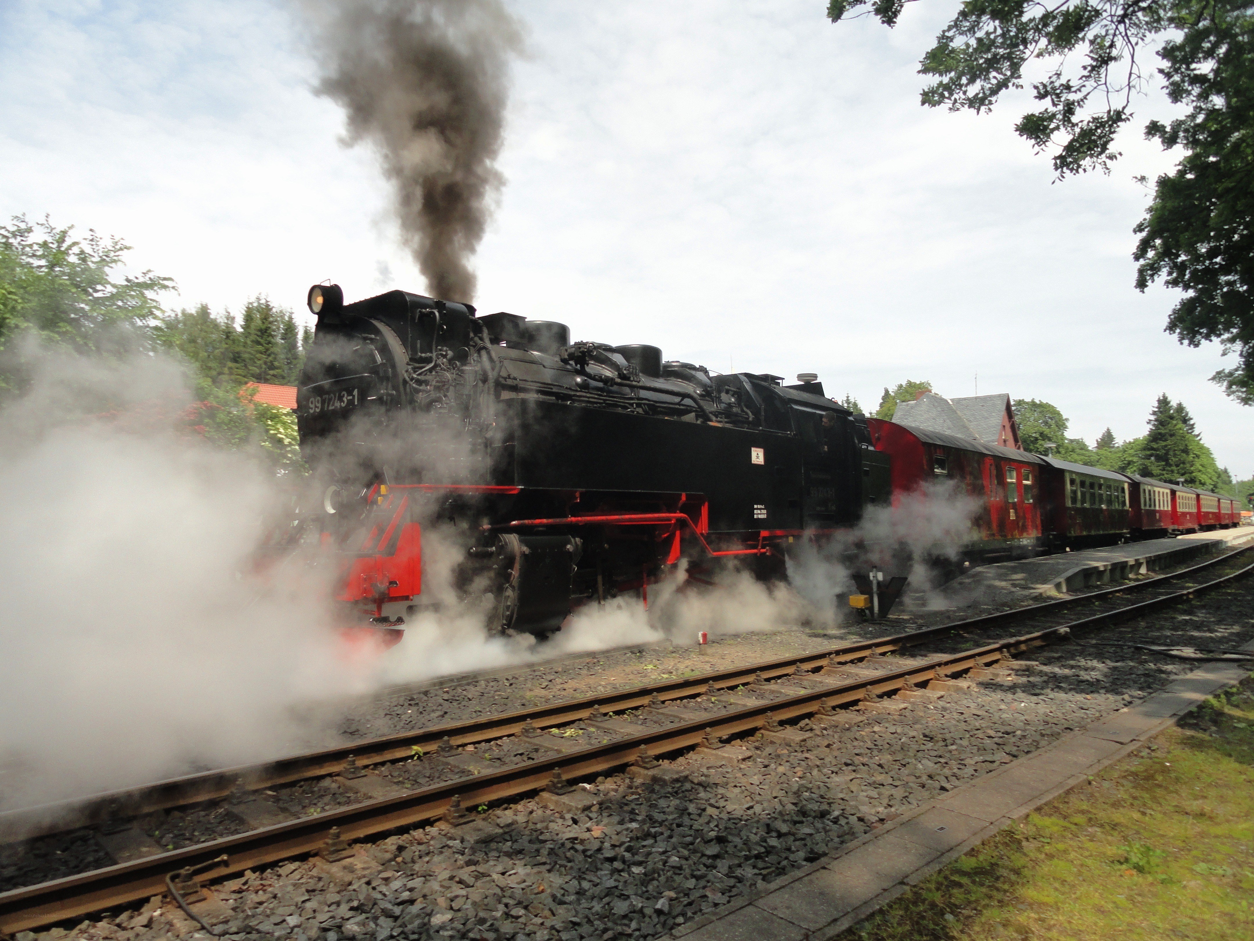 Steam train at a station