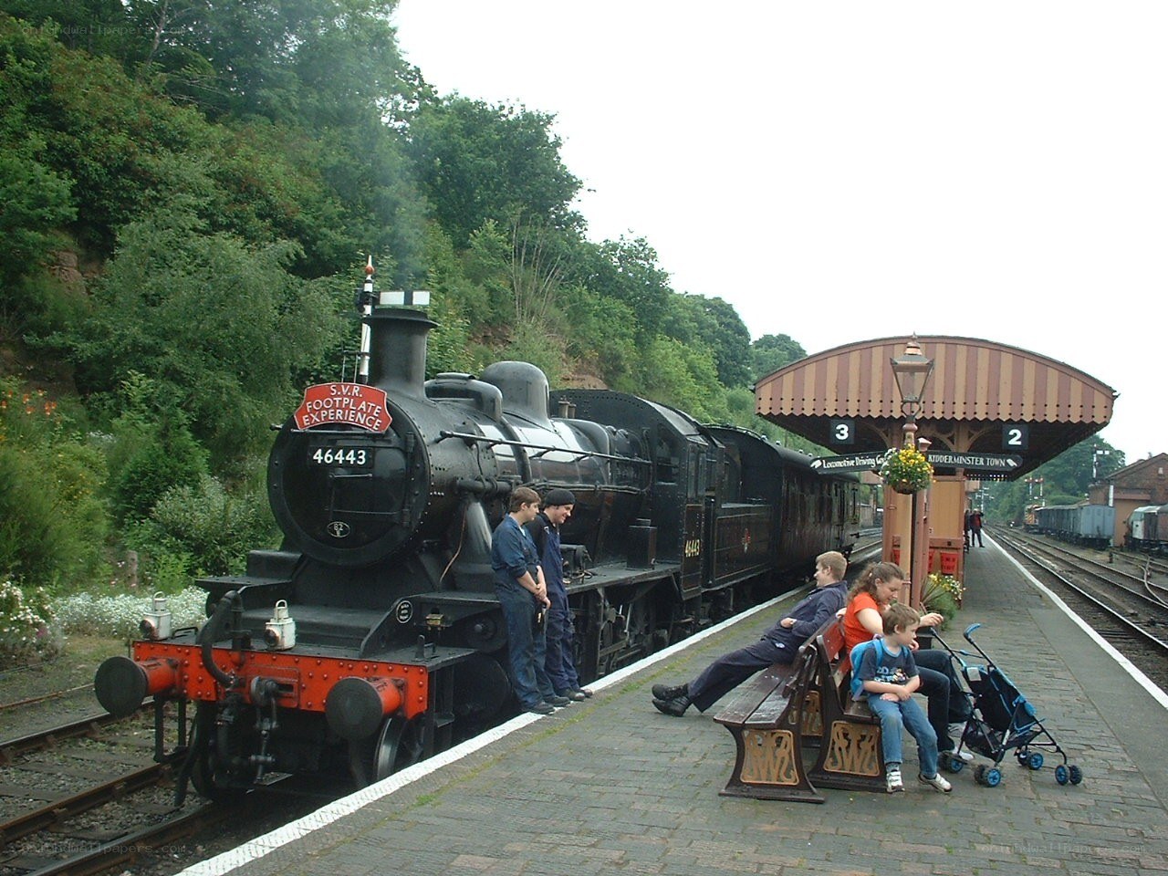 Steam train at a station
