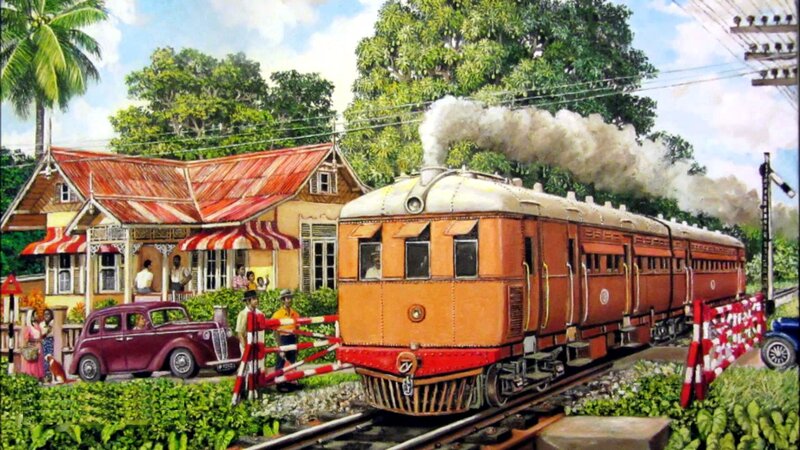 Steam Train at Crossing — Orange