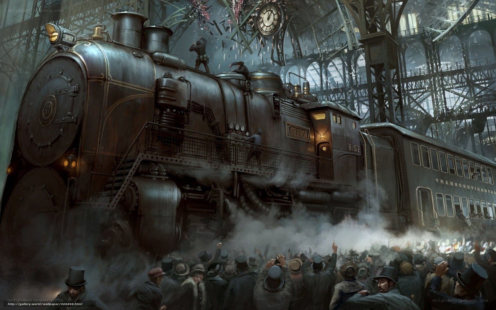 Steam train at grand station