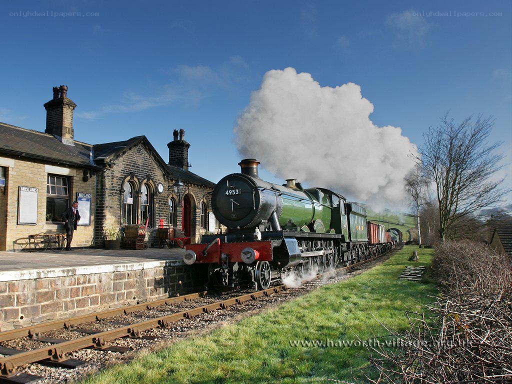 Steam train at Haworth station