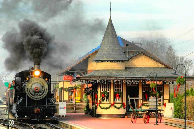 Steam train at holiday station