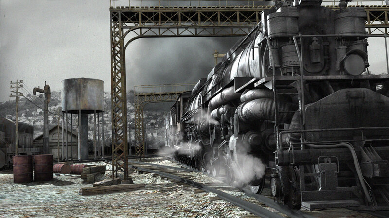 steam train at industrial yard
