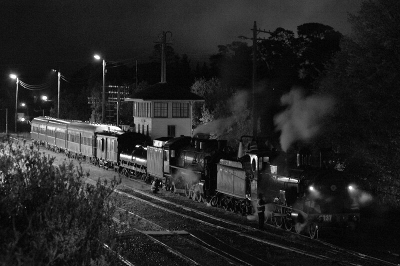 Steam train at night