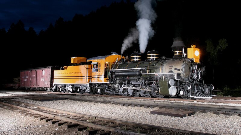 Steam train at night