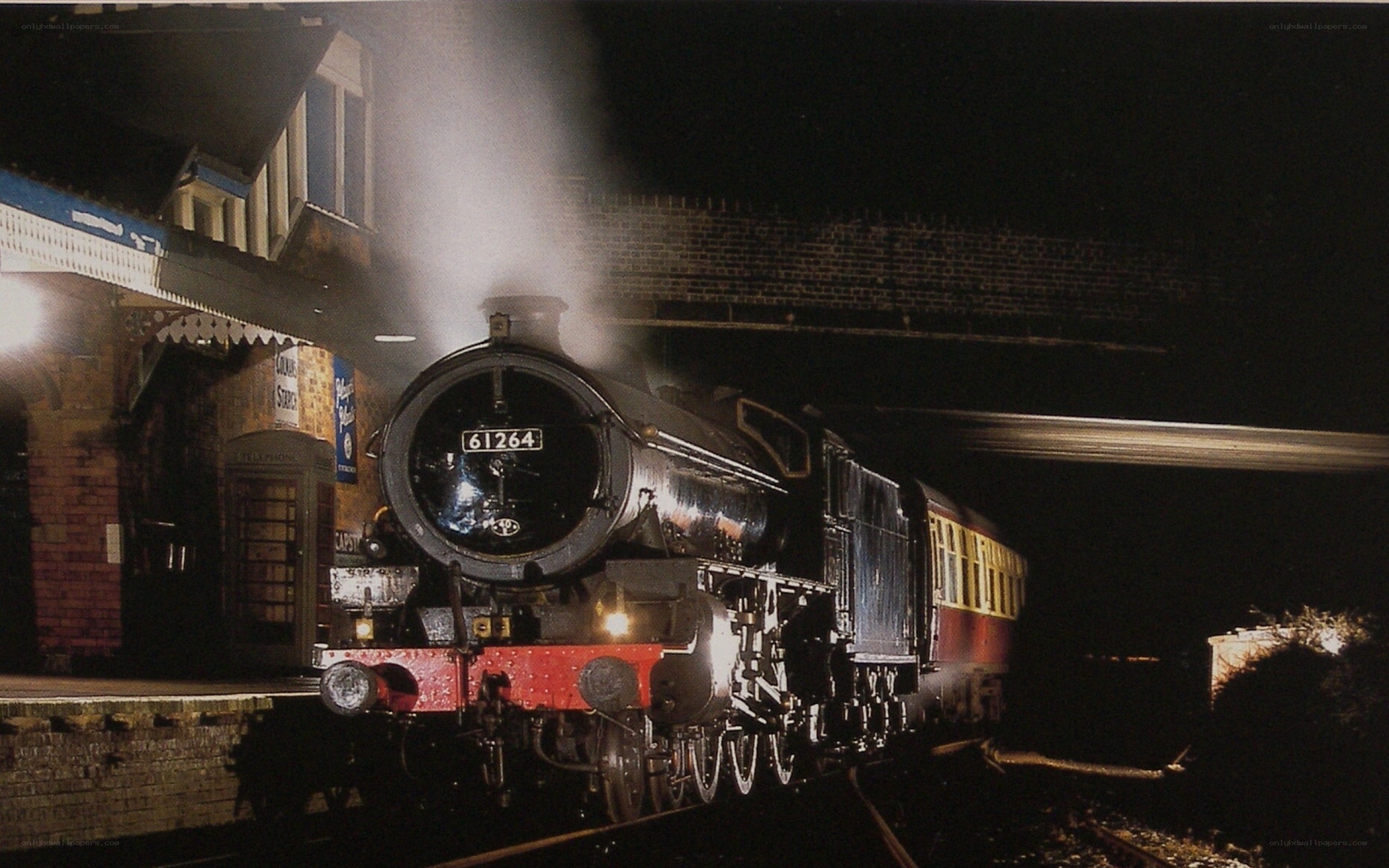 Steam train at night