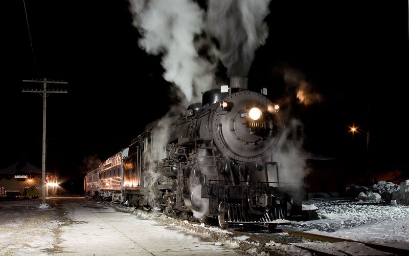Steam Train at Night — Black, Dramatic, Photograph, Smoke
