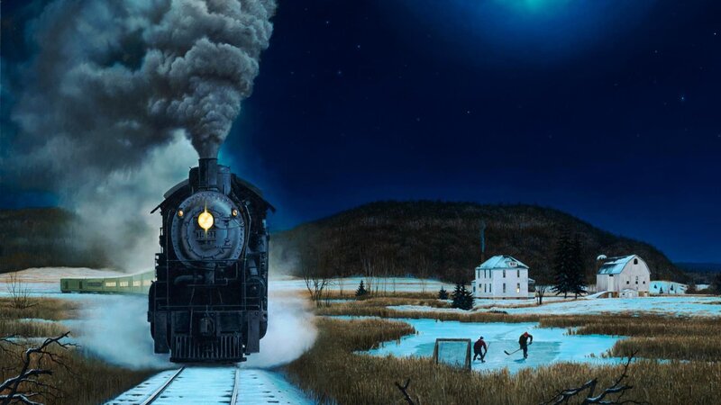 Steam Train at Night — Blue