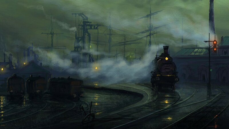 Steam Train at Night — Green, Dark