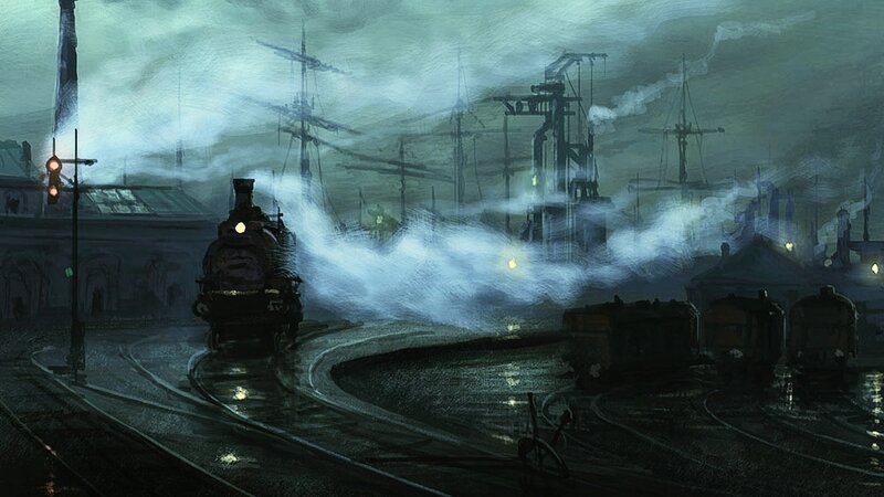 Steam Train at Night — Green, Dramatic, Digital Art