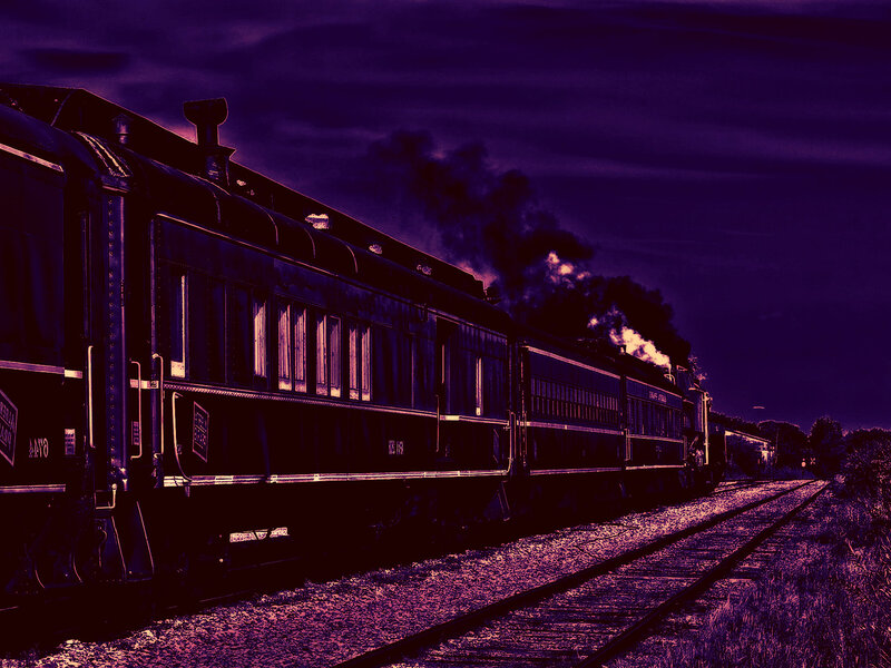 Steam Train at Night — Purple, Dramatic