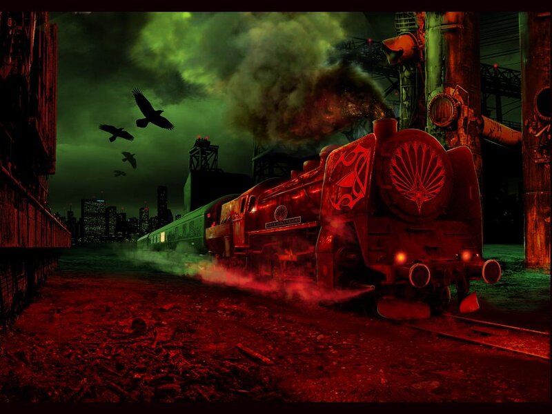 Steam Train at Night — Red