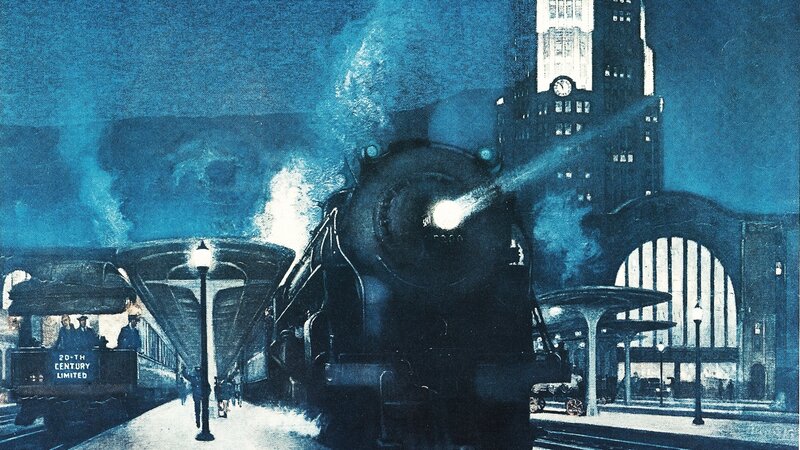 Steam train at night station