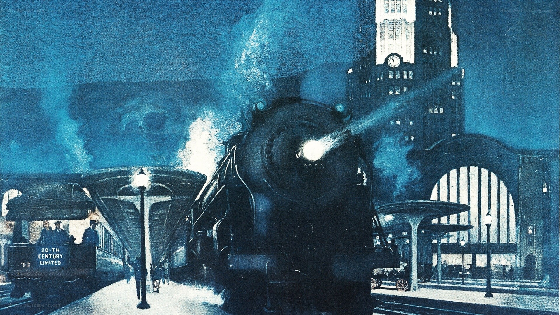 Steam train at night station