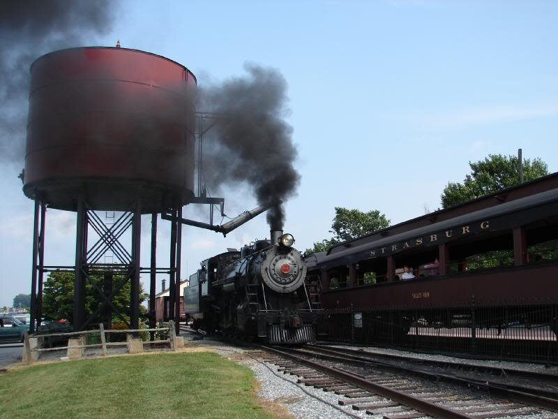 Steam Train at Station — Black