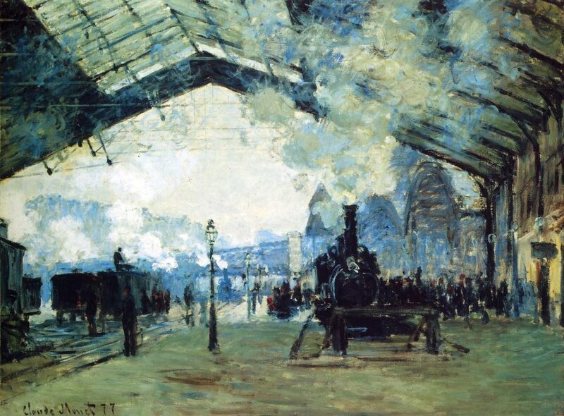 Steam Train at Station — Blue, Busy