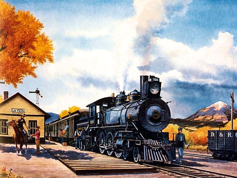 Steam Train at Station — Blue, Serene