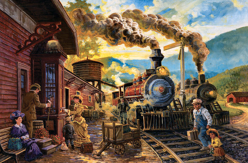 Steam Train at Station — Brown, Dramatic, Afternoon