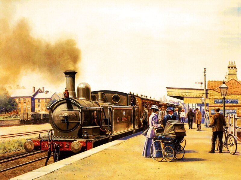 Steam Train at Station — Brown, Dusty
